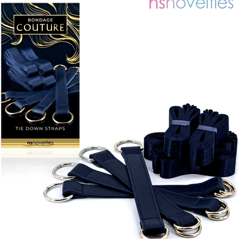 Bondage Couture The Down Straps set cinghie bondage letto regolabili blu oro