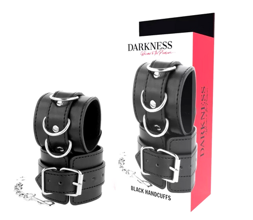Darkness . manette pelle nera classic ideali per BDSM bondage fetish dominazione