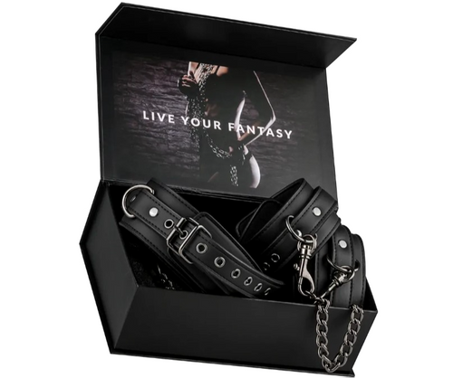 Premium set collare + manette per caviglie catena 80 cm per bondage fetish BDSM