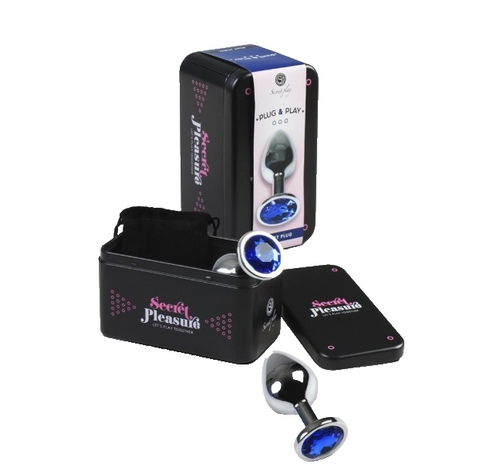 Premium plug anale Medium gioiello blu confezione regalo Secret Pleasure