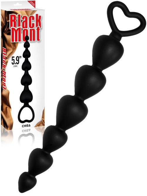 Stimolatore perle anali Progressivo nero a 6 cuori 15 cm nero loop estrazione