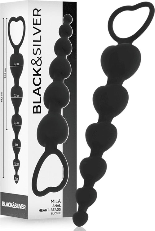 Stimolatore perle anali Progressivo nero a 6 cuori 18 cm nero loop estrazione
