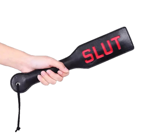 Sculacciatore Premium Spanking SLUT nero 32 pelle fetish bondage BDSM sadomaso
