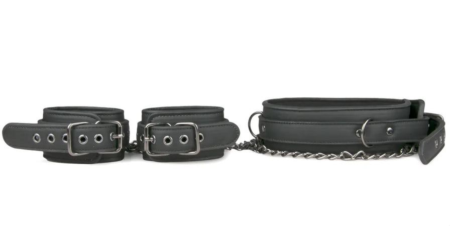 Premium set collare + manette per caviglie catena 80 cm per bondage fetish BDSM