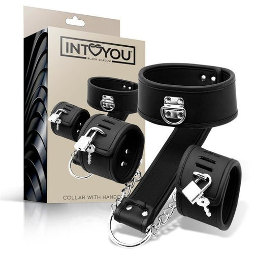 Intoyou collare bondage con manette ai polsi imbottite regolabile fetish