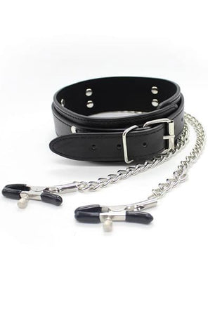 Fetish collare con pinze per capezzoli nero pelle Bondage BDSM fetish