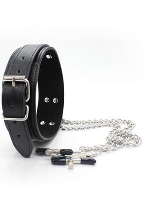 Fetish collare con pinze per capezzoli nero pelle Bondage BDSM fetish
