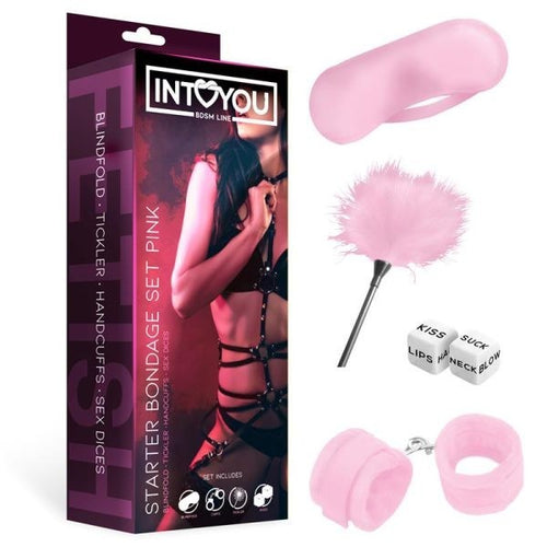 Set Bondage Pink Mashera manette piumino dadi fetish bondage BDSM kit