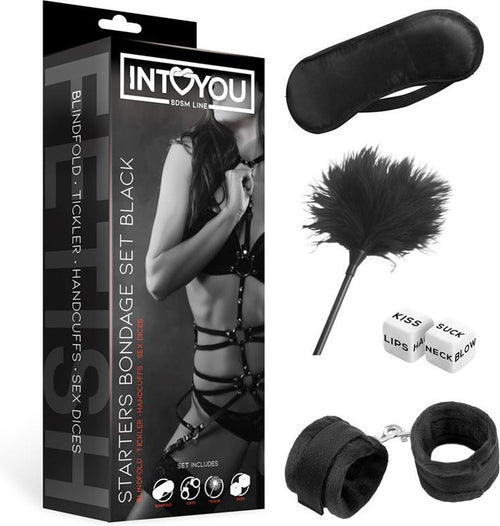 Set Bondage Nero Mashera manette piumino dadi fetish bondage BDSM kit
