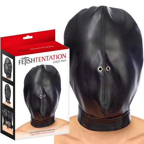 Maschera pelle pu Pain Closed Hood BDSM Dominazione Privazione Sensoriale nero
