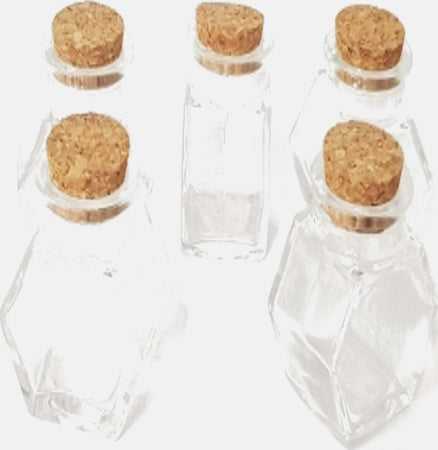 10-Bomboniera-Bomboniere-Ampolla-Esagono-Vetro-Tappo-Sughero-Porta-Confetti-Riso