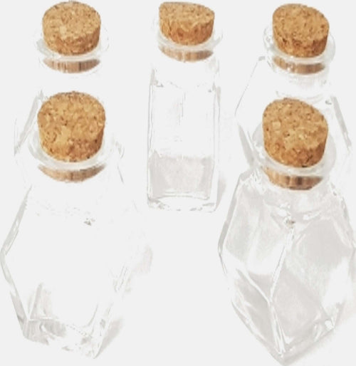 10-Bomboniera-Bomboniere-Ampolla-Esagono-Vetro-Tappo-Sughero-Porta-Confetti-Riso