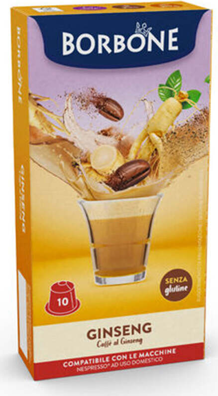 10-Capsule-Compatibili-Nespresso,-Caffè-al-Ginseng-Solubile,-Caffè-Borbone