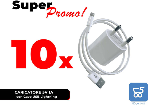 10 Pezzi Caricabatterie compatibile iPhone iPad iPod cavo USB Lightning 5V 1A Ultrapower100