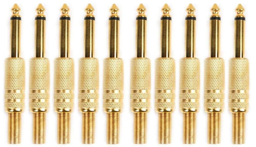 10 pezzi Connettore Jack Mono Volante a Saldare Placcato Oro 6.35mm Maschio Max-Tonsen