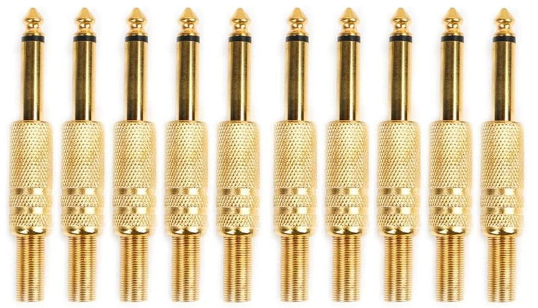 10 pezzi Connettore Jack Mono Volante a Saldare Placcato Oro 6.35mm Maschio Max-Tonsen