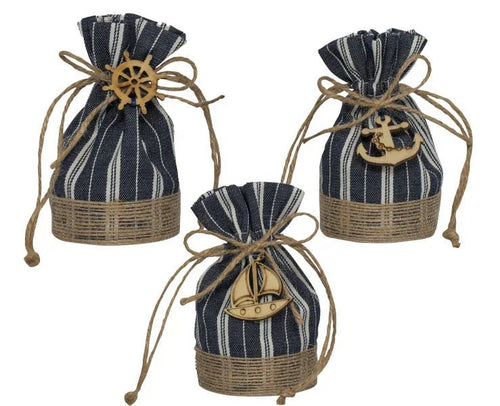 10 Pezzi Sacchetto Matrimonio Harmony Con applicazioni in legno Cotone