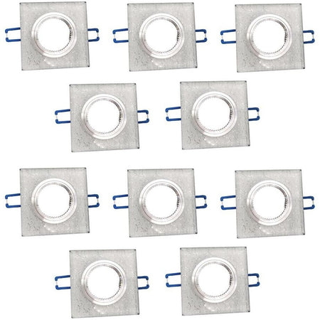 10 Porta Faretto A Incasso Supporto Quadrato Portafaretti Vetro Argento P16