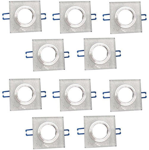 10 Porta Faretto A Incasso Supporto Quadrato Portafaretti Vetro Argento P16
