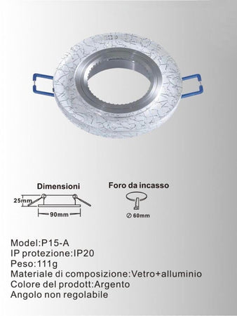 10 Porta Faretto Da Incasso Supporto Tondo Portafaretti Vetro Color Argento P15