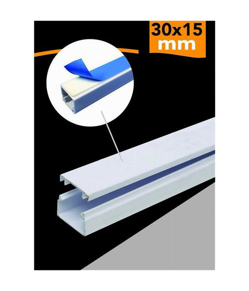 10 Pz Profili Canalina Passacavi Con Biadesivo In Pvc Colore Bianco 2 Mt 30x15mm