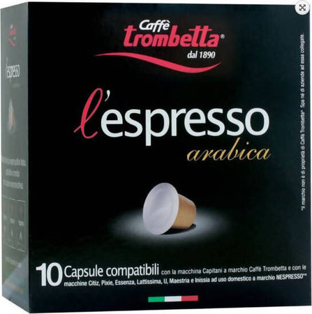 100 Capsule Compatibili Nespresso Caffè Trombetta L'Espresso Arabica, 100 pezzi Capsule Compatibili Nespresso Caffè Trombetta L'Espresso Arabica, 100 pezzi Non solo alimenti - Albano Laziale, Commerciovirtuoso.it