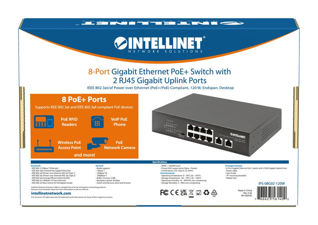 Switch Ethernet Gigabit 8 Porte PoE+ con 2 porte RJ45 Gigabit Uplink