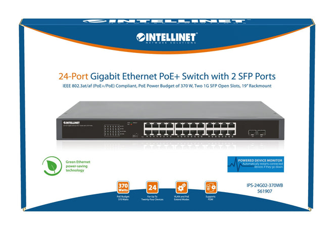Gigabit Ethernet Switch 24-Porte PoE+ con 2 porte SFP