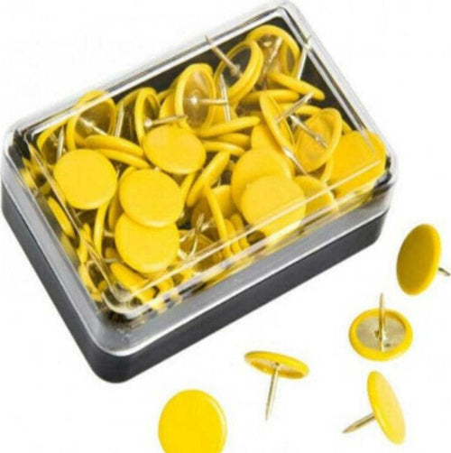 100-PEZZI---PUNTINE-DA-DISEGNO-CON-TESTINA-IN-PLASTICA---COLORE-GIALLO