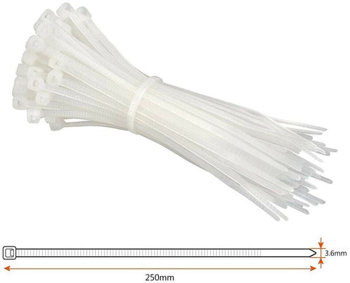 100 Pezzi Fascette Cablaggio Fascetta Elettricista 3.6 X 250 Mm In Nylon Bianco Tools
