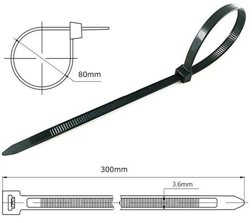 CONFEZIONE 100 PEZZI FASCETTE SERRACAVO AUTOBLOCCANTI IN NYLON NERO 4.8mm X 300mm CONFEZIONE 100 PEZZI FASCETTE SERRACAVO AUTOBLOCCANTI IN NYLON NERO 4.8mm X 300mm