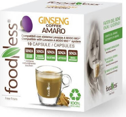 100 pezzi Foodness Capsule Compatibili A Modo Mio Ginseng Amaro 10x10 pz Compostabile Capsule A Modo Mio, Ginseng Amaro Non solo caffè online - Albano Laziale, Commerciovirtuoso.it