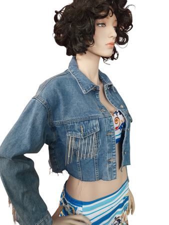 Giacca jeans con strass luccicanti