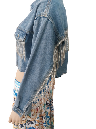 Giacca jeans con strass luccicanti