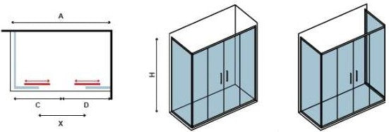 Box Doccia 2 lati Scorrevole trasparente 6mm Profilo Cromo Flora 600 h190