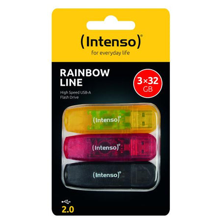 INTENSO PEN DISK RAINBOW LINE 32GB USB 2.0 CONFEZIONE DA 3 PEZZI (ARANCIONE-ROSSA-NERA)