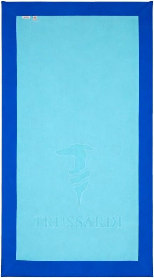 Telo Mare Trussardi Turchese – Iconico Levriero Jacquard spugna cotone