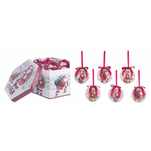 Set 14 Palline Sfera Poel per albero di natale in plastica da Ø 7,5 cm con Pendaglio decorato