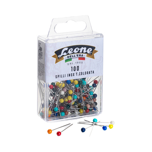 100 Spilli In Acciaio Inox Con Testa Di Plastica Colorata Leone