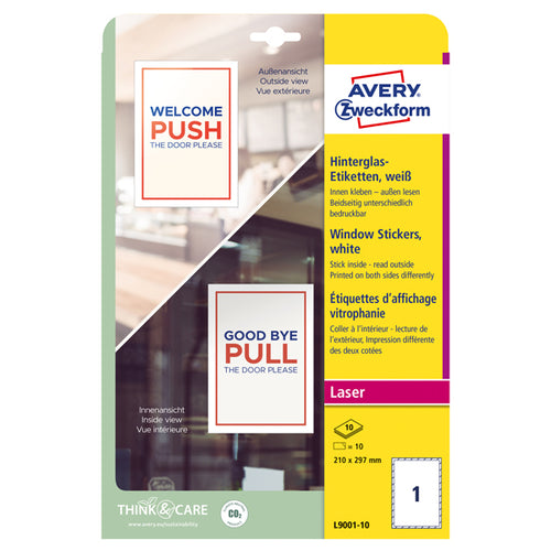 Adesivi Per Finestre In Carta Con Pellicola 210X297Mm 1Adesivo/Fg, Laser Avery