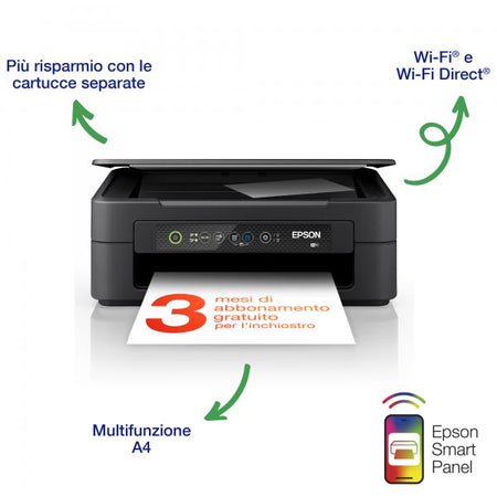 Epson Expression Home XP-2200 stampante multifunzione A4 getto d'inchiostro 3in1, scanner, fotocopiatrice, Wi-Fi Direct, cartucce separate, 3 mesi di inchiostro incluso con ReadyPrint (Epson Expressi
