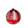 Pallina in vetro colore rosso con alberi glitterati per albero di Natale
