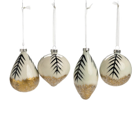 Pallina in vetro colore bianco e oro "Tropical" per albero di Natale, set da 4 pezzi