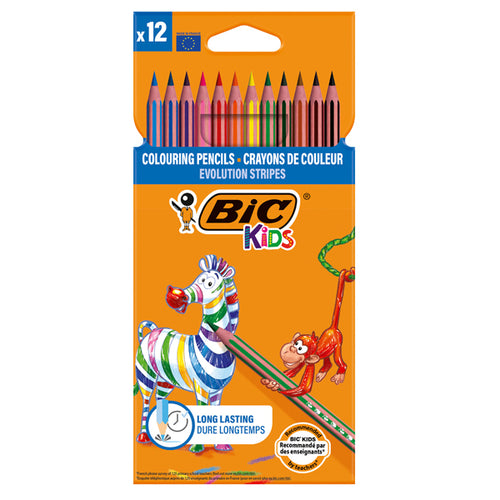 Astuccio 12 Matite Evolution Stripes Colori Assortite Bic