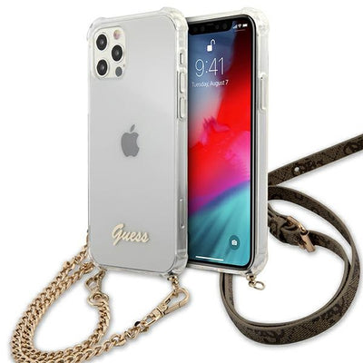 cover guess iphone 12 /12 pro trasparente con catena gold