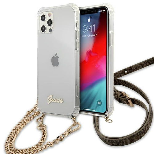 cover guess iphone 12 /12 pro trasparente con catena gold
