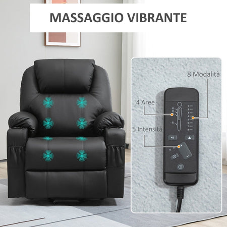 poltrona anziani disabili elettrica alza persona soggiorno salotto poltrona letto relax massaggiante con telecomando punti massaggio alzata assistita in pelle imbottita reclinabile massaggi poltrona nera poggiapiedi poltrone elettriche YGT713-096BKGTT