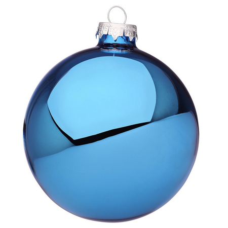 Palline per albero di Natale in vetro blu malibù lucido per decorazioni natalizie