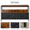 Mobile TV Stile Industriale con Cassetti Pieghevoli in Tessuto e Mensola, Mobiletto TV in Metallo e MDF, Marrone noce e Nero F839-071CGA