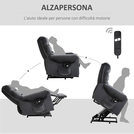 poltrona anziani disabili elettrica alza persona soggiorno salotto poltrona letto relax massaggiante con telecomando punti massaggio vibrazione riscaldante alzata assistita massaggi imbottita velluto grigio poltrone elettriche R5B713-090V90CGGG7